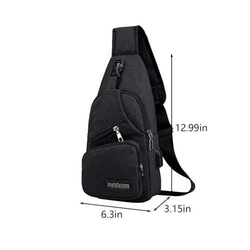 Crossbody Backpack Strap Bag with USB Hole and Headphone Hole Hiking Backpack for Day Use & Outdoor Walking Travel (Black)2