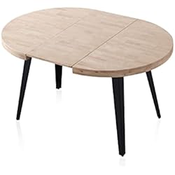 Berg, Mesa de Comedor Redonda Extensible, Mesa 2 Tramos, Acabado en Roble y Negro, Medidas: 100-140 - 180 cm (Largo) x 100 cm (Ancho) x 78 cm (Alto)