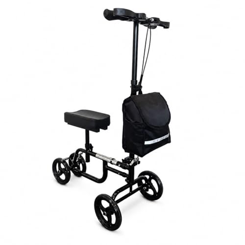 Mobility Knee Walker Scooter with Padded Rest & Storage Bag for Broken Leg Foot Ankle & Sports Injuries - 4 Wheeled Orthopaedic Knee Pad for Adult and Elderly - 136kg Weight Capacity (Black)