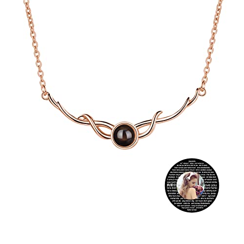 Customized 925 Sterling Silver Jewelry Customized Picture Projection Necklace Wedding Anniversary (Rose Gold)