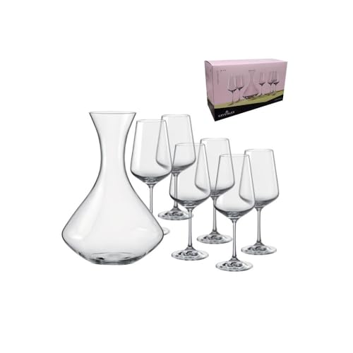 Fade Set 7 pezzi Decanter con 6 calici per vino in vetro trasparente 'Sandra' 350 ml/1500 ml