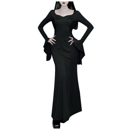 Generisch Gothic Kleid Elegant Ladies Slim Black Low Cut Long Fishtail Dress – Bodycon Evening Gown for Formal Events – Sizes S XL (Black, S)