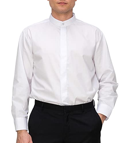 Men’s Banded Collar(Mandarin Collar) White Dress Shirt, Non Pleat
