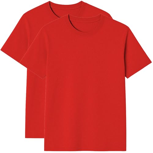 2er Pack Herren T-Shirt – 100% US-Baumwolle, Rundhals, Klassischer Schnitt – Basic für Alltag - Rot L