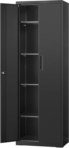 Aktenschrank, Mehrzweckschrank, Stahl-Aufbewahrungsschrank, 5 Ebenen180x60x40, Doppeltüren, Schloss, Werkzeugschrank, verstellbare Ablagen (Black)
