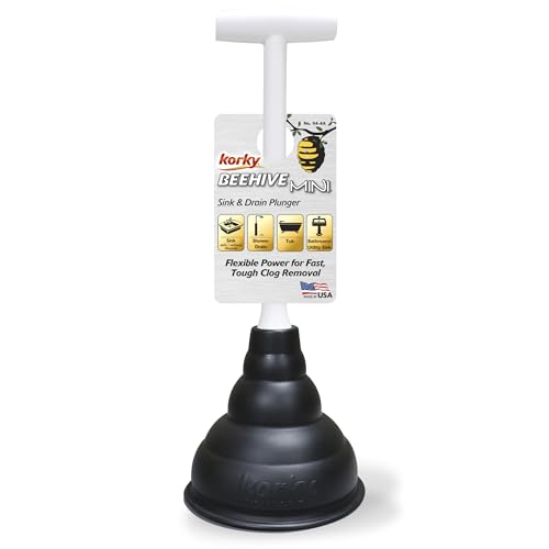 Korky Beehive Mini Sink and Drain Plunger - Works for Bathrooms, Kitchens, Sinks, Baths and Showers - Strong Suction Power for Easy Clog Removal