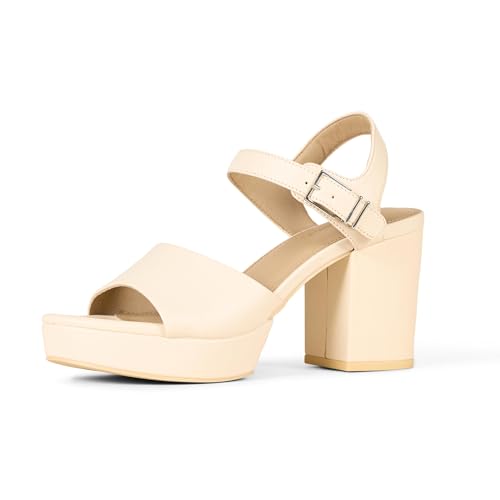 Amazon Essentials Women's Platform Ankle Strap Block Heel Sandal, Pale...