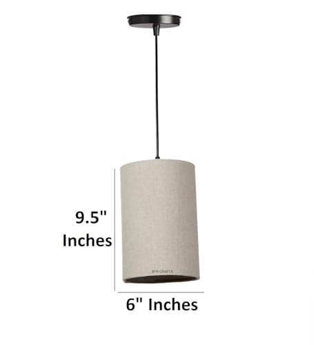 Image of Cylinder Print Hanging Shade Classic Pendant Cylinder Lamp Shade, Decorative Light Lamp, Hanging Spotlight with Fixture (Beige) Black Canopy