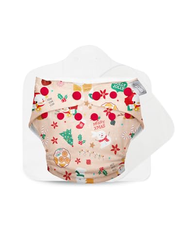SuperBottoms Freesize UNO – Christmas Print Cover + Magic Pad & Booster | High-Absorbency Cloth Diaper Set | Waterproof, Reusable & Eco-Friendly | Compatible UNO System