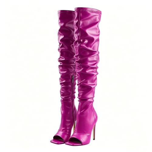 Image of LISHAN Women's Stiletto Heel Zipper Knee /Thigh High Boots Peep /Close Toe Pull on Long Boots