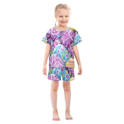 Summer Pajama Set Easter Eggs Pattern, Short Sleeve Sleepwear Nightwear3