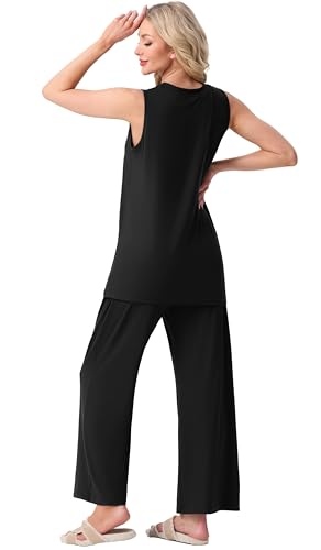 Image of PrinStory Womens Pajamas Sets 2 Piece Soft Pjs for Women Sleeveless Pajama Set Summer Loungewear with Pockets