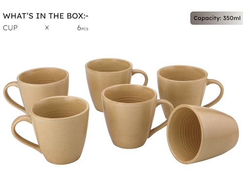 Image of Bodhi House Handcrafted Ceramic Coffee Mug Set of 6 Pieces (350 Ml), Stoneware Tea Cup, Microwave Safe Large Milk Mug, Matte Finish, Ideal for Daily use, Casual Gatherings and Gifting, Wood Brown