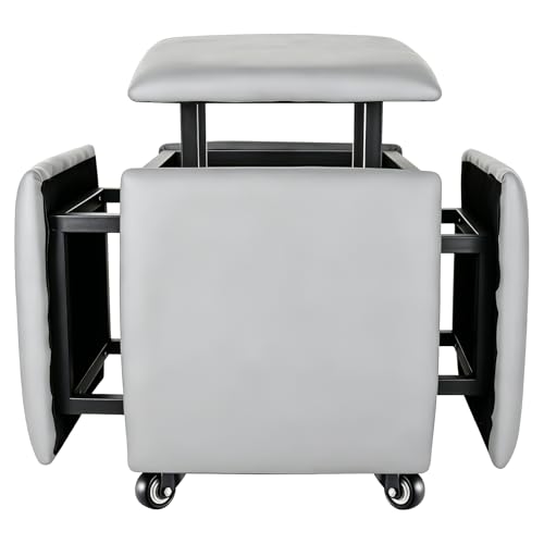 LUGSHIREE 5 in 1 Nesting Ottoman Cube Chair, Stackable Stools, Leather Square Ottoman Bench, Foot Stool with Wheels for Living Room,Dining Room 15.75x15.75x16.54 inches