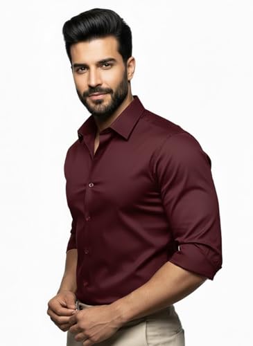 Image of Men's Solid Satin Full Sleeve Soft Finish Regular Fit Shirt for Casual Wear