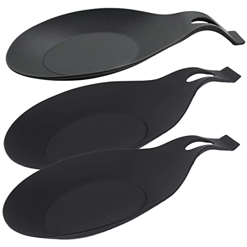 NUOLUX 1セット シリコンスプーンレスト 台所 調理器具 鍋蓋ホルダー カトラリー キッチン用品オーガナイザー 食器洗い機 調理用 炊飯器 錫 シリカゲル Black 3個