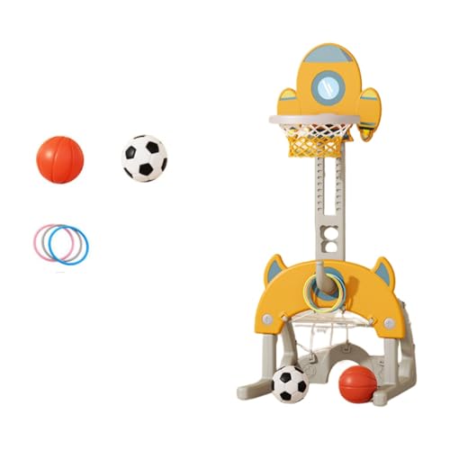 KCNN 子供用バスケットボールスタンド、 ミニ 5-in-1 、 子供用 プレゼント 、ゴルフ 輪投げ ストーリーマシーン 、用サッカーおもちゃ、 室内 屋外用 (3-in-1,イエロー+レギュラースタイル)