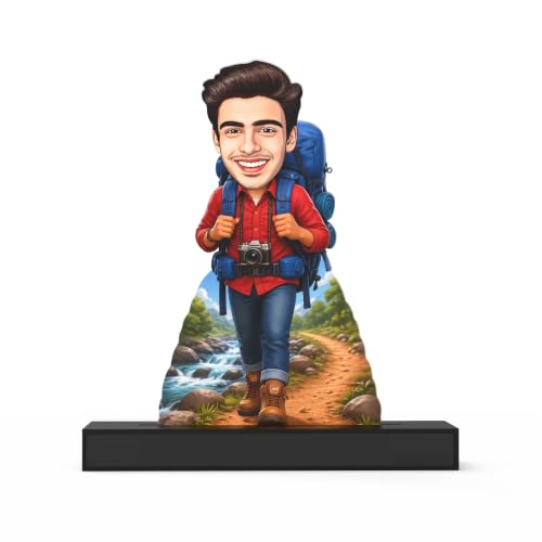 Image of Personalized Avataar Stand for Travel Lovers, Custom Photo Caricature Standee with Name, Personalized Travel-Themed Desk Decor Gift for Friends, Family, Colleagues & Adventure Enthusiasts