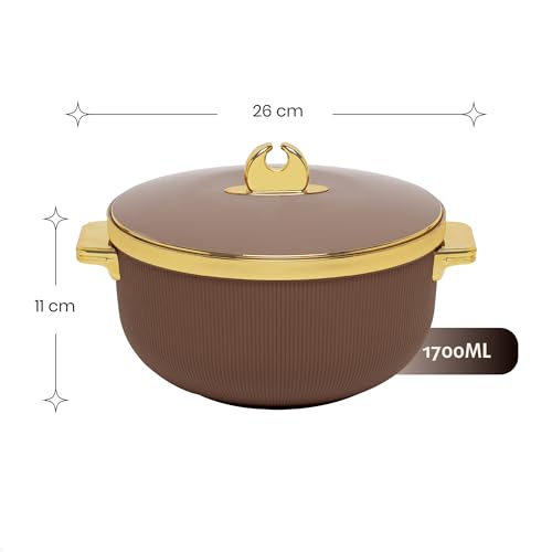 Image of SELVEL Royal Linex Casserole Collection | Insulated Hot Cases | Stainless Steel Inner | BPA-Free | Brown & Lime Green | (Royal Linex Casserole - Brown, 1700ml)