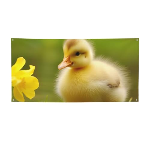 かわいい赤ちゃんアヒルのバナーサイン 屋外 屋内 誕生日 背景 ポスター パーティー デコレーション 用品 写真背景 グロメット付き パーソナライズ ウォールバナー フラッグ