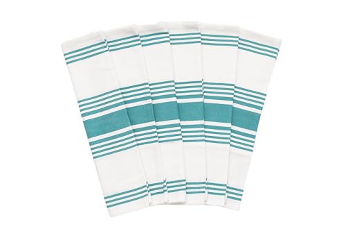 Image of Teal Dish Towels - Highly Absorbent, Lint-Free, 100% Cotton Teal Kitchen Towels - 6 Pack, 30 inchx20 inch, Large Size Striped Dish Cloths with Hanging Loop - Washable and Durable Tea Towels (6 Pack)