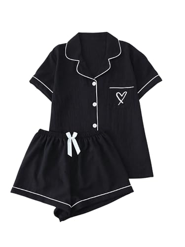 Image of Verdusa Pajamas For Women Set 2 Piece Summer Pajama Sets Cute Pjs Lounge Matching Button Shirt with Shorts