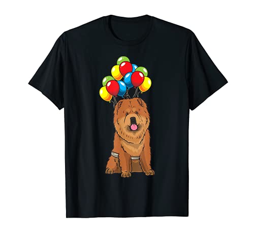 Funny Chow Chow Dog With Balloons T-Shirt, Black