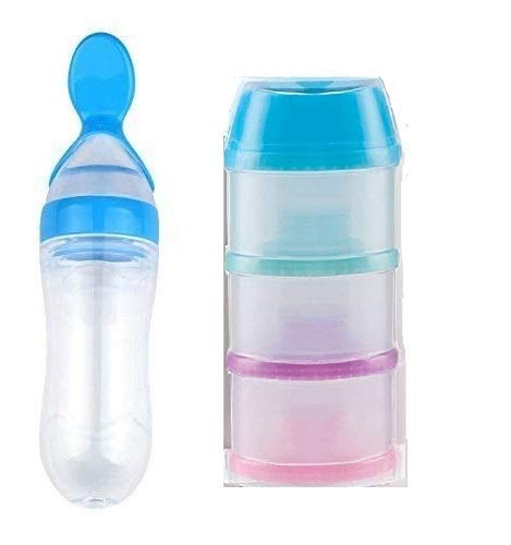 Manan Shopee Eco-Friendly 3 Layers Plastic Milk Powder Baby Food Container; Bowl Set Multi Storage Portable Infant Spill Proof Tiffin Box with Squeezy Silicone Spoon Feeder for Baby (Colour May Vary)-image-23