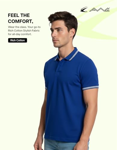 Image of AWG ALL WEATHER GEAR Rich Cotton Polo T-Shirt | Half Sleeve Classic Fit | Soft Breathable Solid Tee | Casual & Office Wear | Comfortable Everyday Cotton Polo | Mens Tshirts