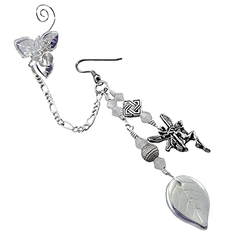 Crystal Fairy Chain Ear Cuff Earring Silver - Single or Pair