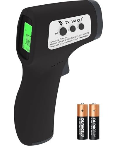 Image of DR VAKU Plastic Digital Thermometer For Fever Non-Contact Laser Infrared Forehead Thermometer Temperature Gun Accurate Reading with Large Display [Battery Included] - Black