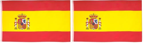 Image of AZ FLAG - Spain Flag - 3x5 Ft - 100D Polyester Spanish Banner with Two Metal Grommets - Fade Resistant - Vivid Colors - 3' x 5' Feet - 150x90 Cm (Pack of 2)