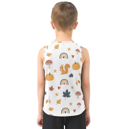 J JOYSAY Fall Fox Pumpkin Leaves Boys Tank Top Sleeveless Muscle Shirts Quick Dry Active Workout Sport Kids T-Shirts 3-15T3