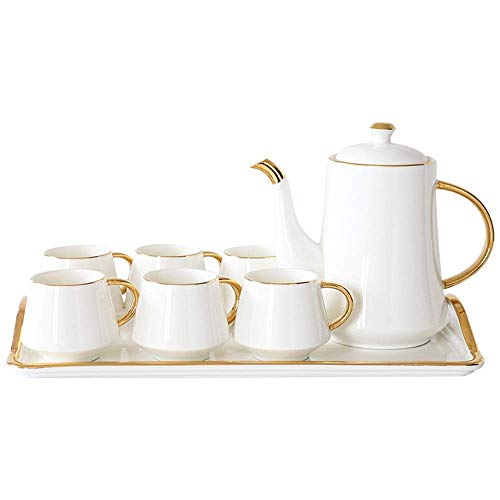 IXOAKQ Glazed Porcelain Coffee and Tea Service with 6 Piece Cups and Coffee Tray 8 Pieces Afternoon Tea Drinkware Coffee Set (White)