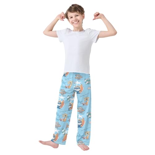 Crab Shark Turtle Surfing Boys Long Pants Soft Trousers Elastic Waist Kids Lounge Bottoms with Pockets S-XL2