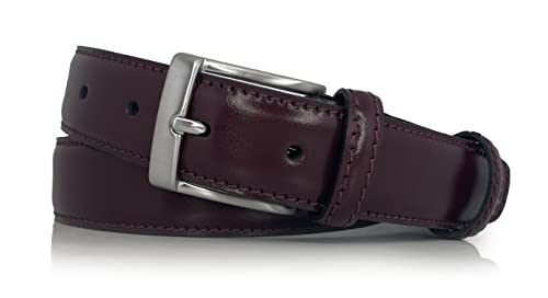 almela - Cinturón hombre clásico - Piel vacuna - Cinto caballero para traje - 3cm de ancho - Correa de vestir - Leather belt for men - Burdeos, 105 Cover