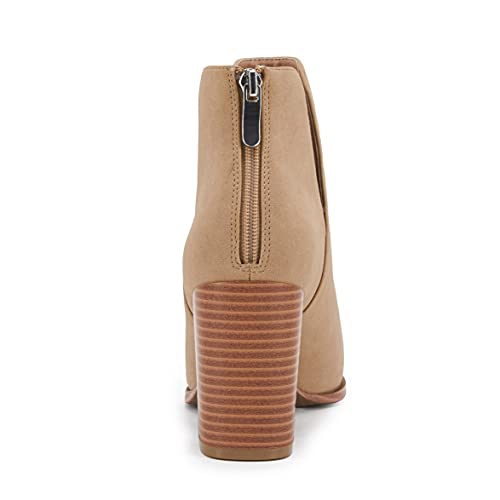 SERAIH Womens Pointed Toe Ankle Booties Stacked Mid Block Heel Cutout Back Zipper Shoes Faux Leather Boots3