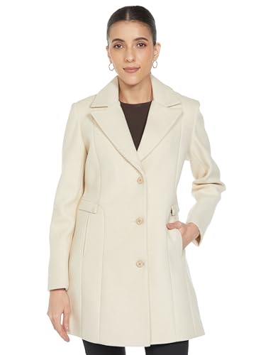 Image of Qube By Fort Collins Women's Semi-Long Tweed Coat with Knitted Finish - Elegant Winter Outerwear for Casual and Formal Looks