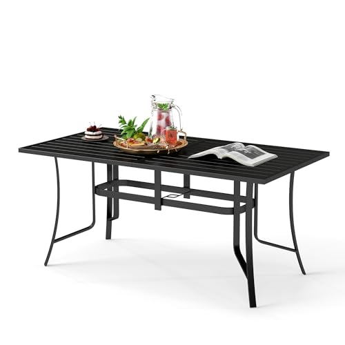 Image of Giantex Rectangular Patio Dining Table for 6, 63 inch x 33 inch Metal Outdoor Table with Adjustable Umbrella Hole for Porch, Garden, Balcony, Backyard, Poolside, 330 lbs Capacity, Heavy Duty
