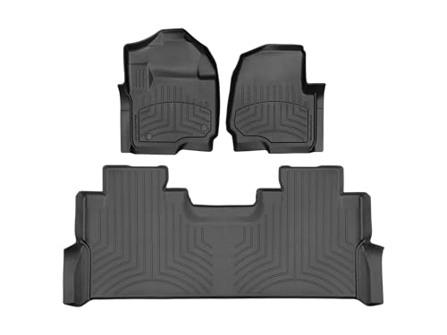 WeatherTech FloorLiner HP Custom Fit Floor Mats for Ford Super Duty (SuperCrew, Bucket Seats) 1st & 2nd Row (441012-1-2IM) W/Fold Flat Storage, Black