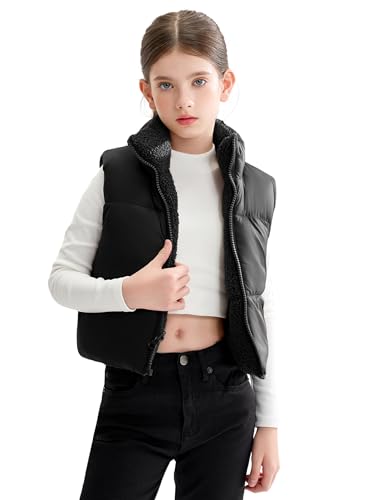 SOLOCOTE Mädchen Winter Wende Weste Gepolstert Kapuzenplüsch Gefütterte...