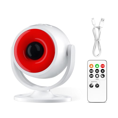 Chatthen Bewegungsmelder Innen, Bewegungsmelder mit 5 Meter Fernbedienung, 3 Betriebsarten und 120dB Lautstärkepegel, 110° Erfassungsbereich mit 360° Drehung for a Safe Home