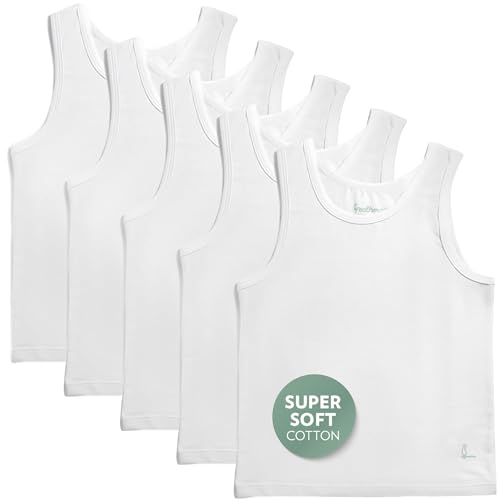 Feathers Boys Tagless Cotton Undershirts 5-Pack Soft Breathable White Tank Top Base Layer Sizes 218