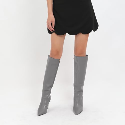 WAYDERNS Knee High Boots for Women Pointed Toe Stiletto Heel 3.3 Inch High Heel Long Boots Side Zipper Fashion Classic Prom Party Fall Boots4