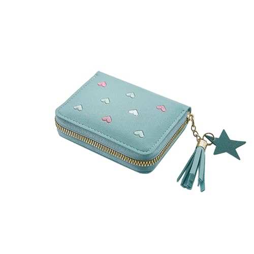 Women's Wallets, Heart-Pattern Wallet for Women with Small Coin Pouch, Womens Leather Wallet Card Holder Ladies Wallets with Card Slots& Star Pedant (Blue, S)