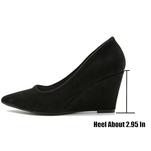 Women's Suede Pointed Closed Toe high Wedge Pumps Casual Shallow Mouth Slip On Wedge Comfor Dress Work Shoes for Office3