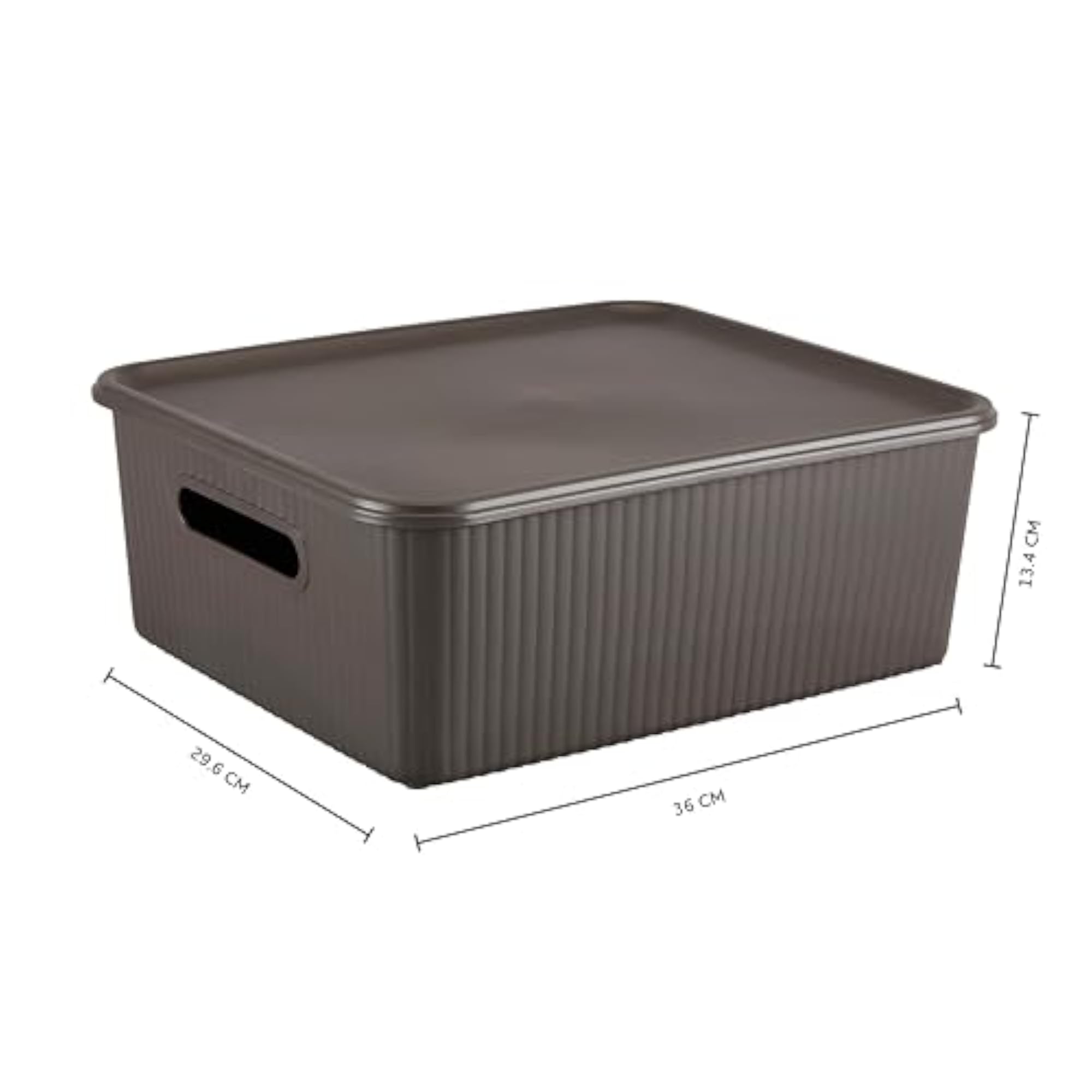 Ribbed Medium Plastic Storage Basket with Lid