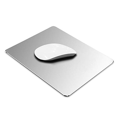 Aluminum Metal Mouse Pad, LZYMSZ Ultra Thin Double Side Mouse Mat 9.45 X 7.87 Inch Non-Slip Rubber Base & Micro Sand Blasting Aluminum Surface for Gaming and Office( Silver)