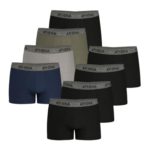 Athena - Lot de 8 Boxers Homme Ecopack - Boxers Coton Stretch Respirant - Label Oeko-TEX® Standard 100 - Coupe Ergonomique, Doublure Avant, Confort et Maintien