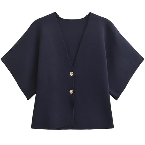 Womens Oversized Cardigans Short Sleeve- Lightweight V-Neck Knit Button Front Casual Summer Outerwear